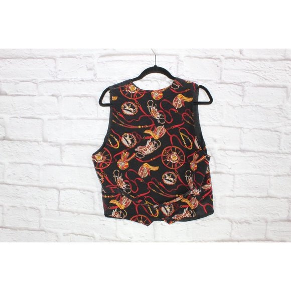 Spenser Jeremy Black Multicolor Print Lined Silk Vest Size L - Picture 5 of 10